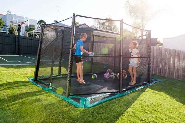 Bodentrampolin im Garten Inground Sicherheitsnetz Fussball Kinder Spiel