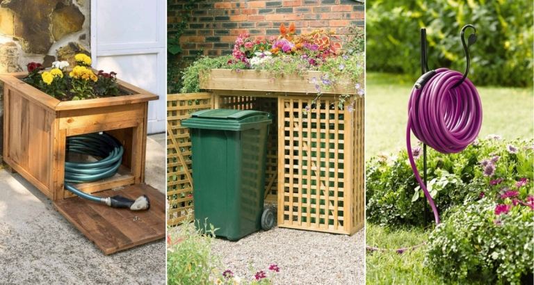 Eine kahle Ecke im Garten kann für Mülltonnen, Gartenschlauch und ähnliches genutzt werden