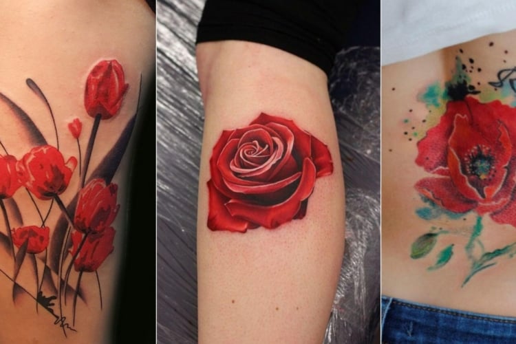 Ideen für rote Blumen wie Rose und Mohnblume in Watercolor oder 3D