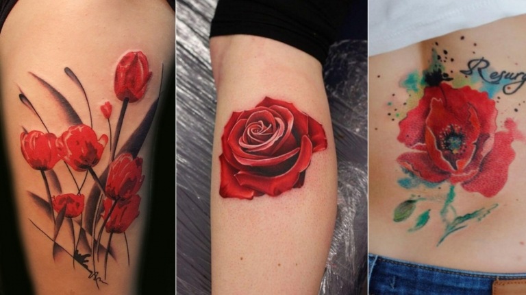 Ideen für rote Blumen wie Rose und Mohnblume in Watercolor oder 3D