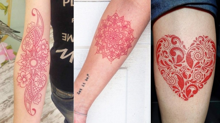 Mandalas in verschiedenen Formen und roter Tattoo Tinte