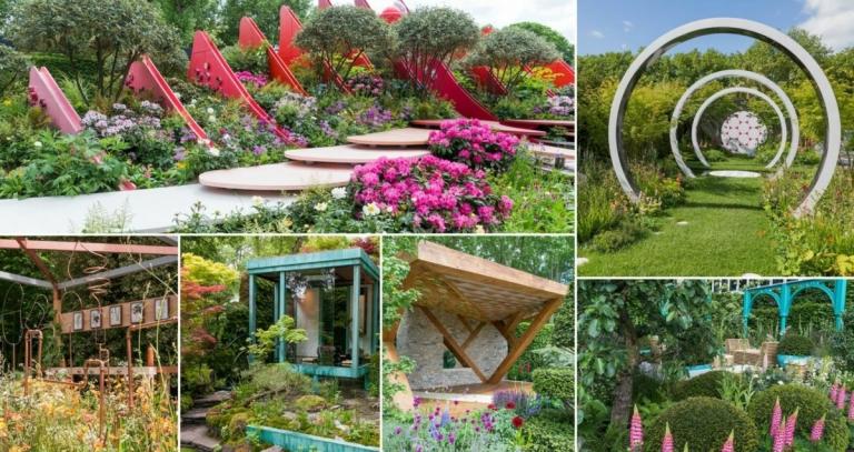 Moderne und geometrische Konstruktionen in bunten Farben auf der Chelsea Flower Show 2019