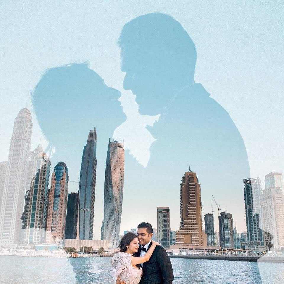 Moderne und originelle Hochzeitsfotos wählen mit Skyline in Dubai