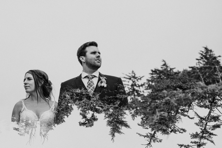 Originelle Hochzeitsfotos mit Doppelbelichtung können wie das Cover eines Films wirken