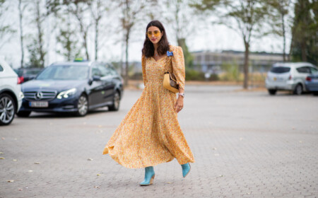 Präriekleider kombinieren Modetrend Puffärmel Blumenmuster Neonfarben Neongelb