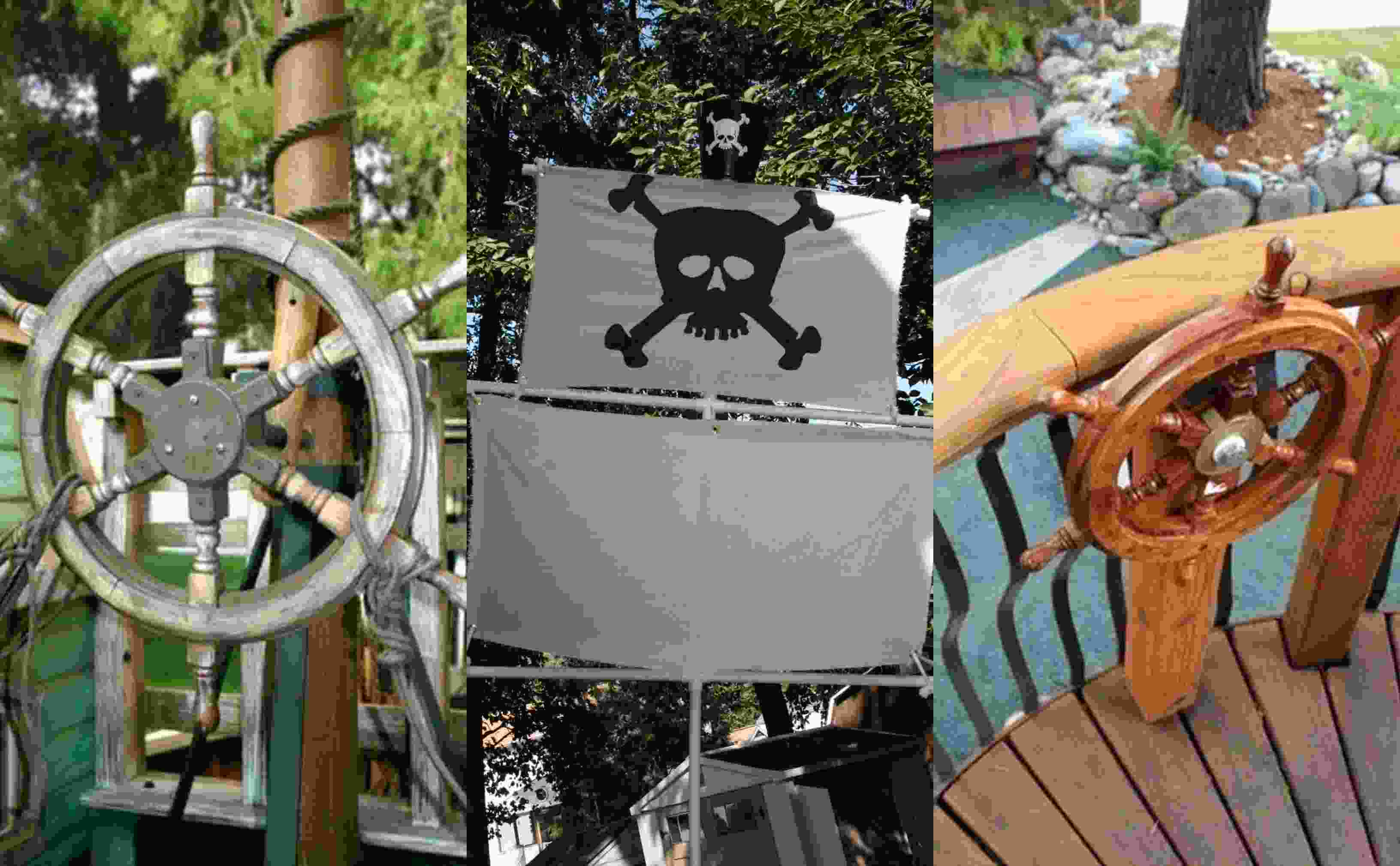 Sandkasten Piratenschiff Steuerrad selber bauen Anleitung einfach Bauplan Gartendeko Spielplatz