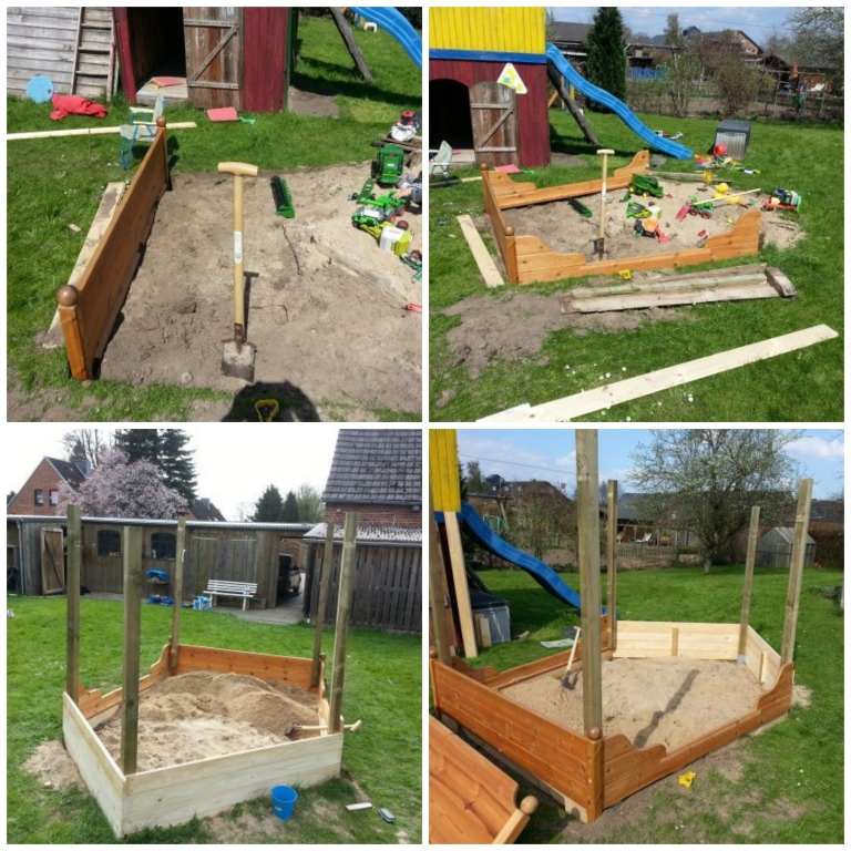 Sandkasten Piratenschiff Steuerrad selber bauen altes Bett Anleitung einfach Bauplan Gartendeko Spielplatz