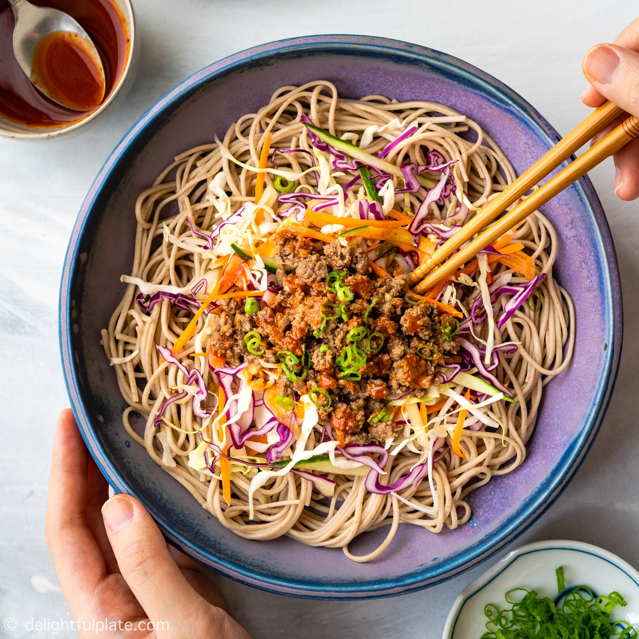 Soba Nudeln Rezept Rinder Hackfleisch Zwiebeln Buchweizen Pasta gesund