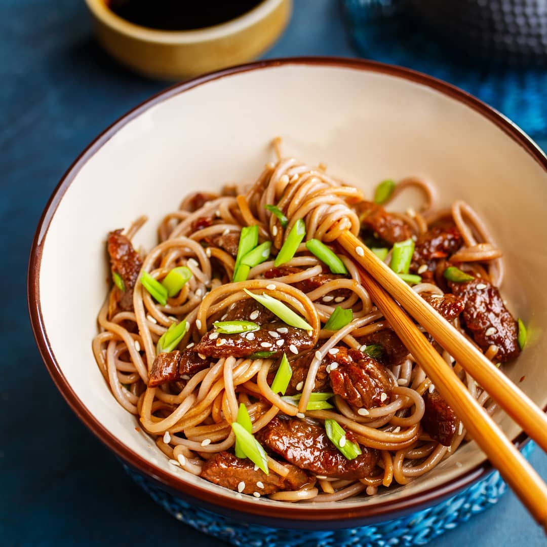 Soba Nudeln Rezept getrocknete Tomaten Rindfleisch gesund kalorienarmes Pasta