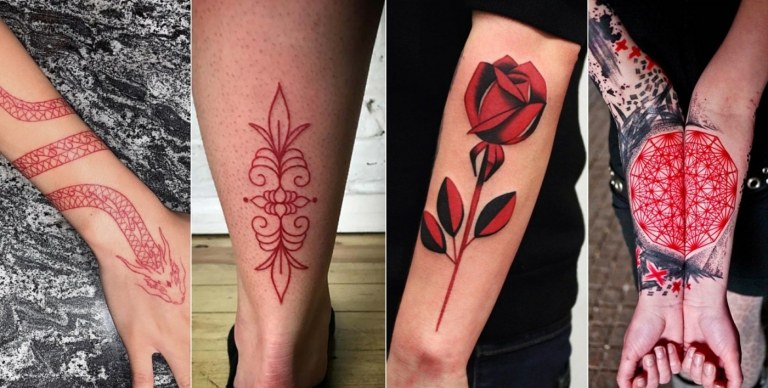 Tattoo Ideen für Bein und Arm in Rot oder Rot-Schwarz