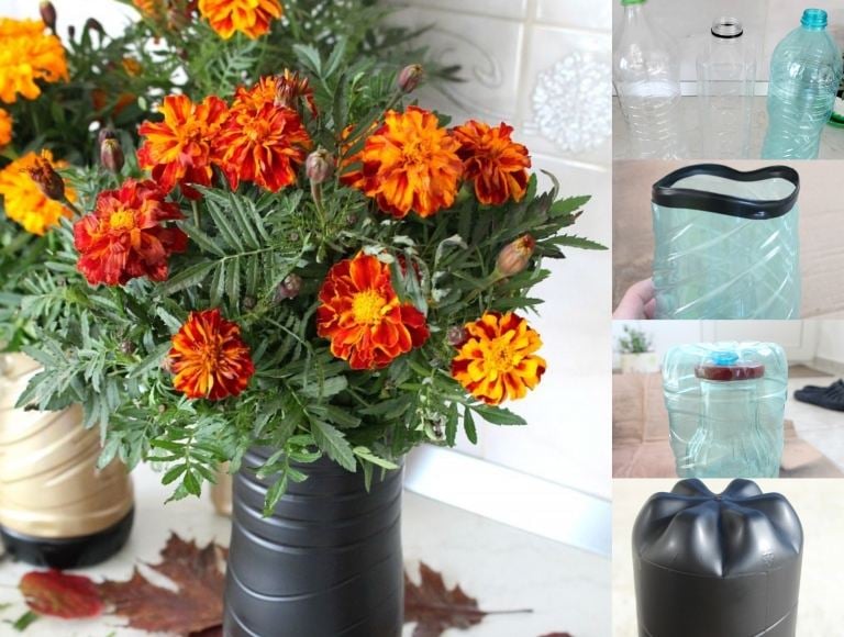 Upcycling Ideen einfach DIY Anleitung Blumenvase Plastikflasche einfach