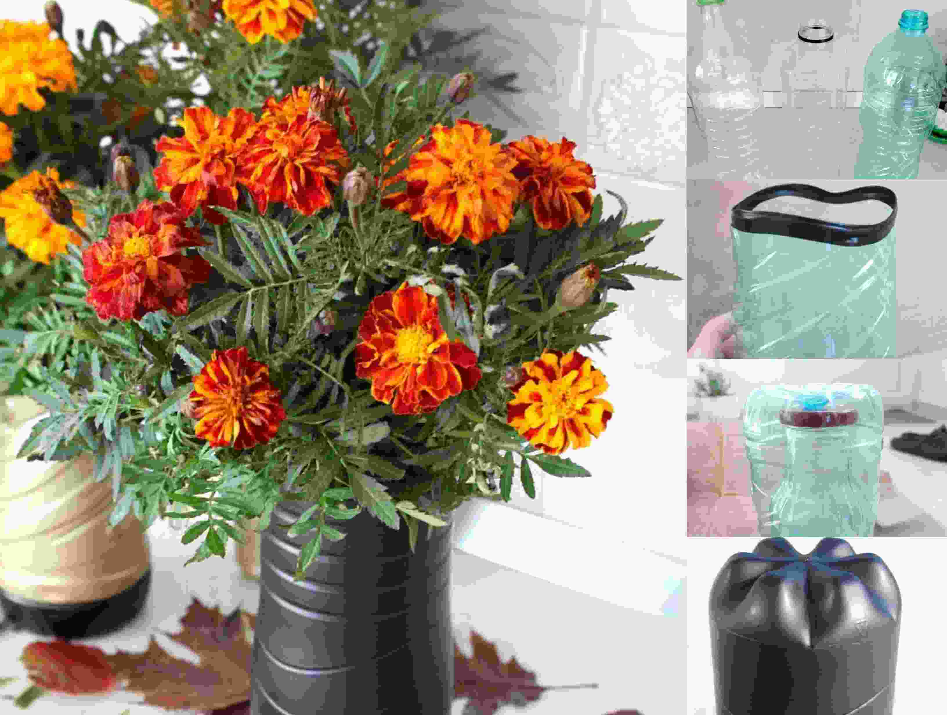 Upcycling Ideen einfach DIY Anleitung Blumenvase Plastikflasche einfach