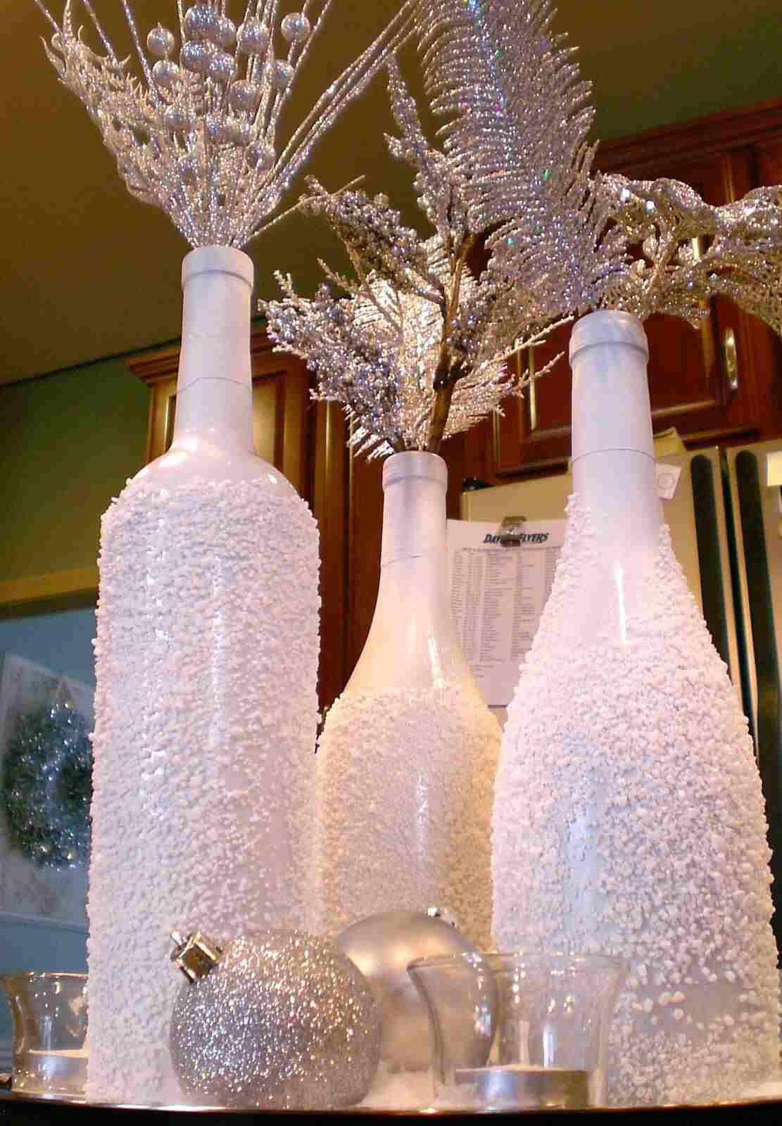 Upcycling Ideen Flaschen Dekoideen Weihnachten Silber Wohnaccessoires DIY