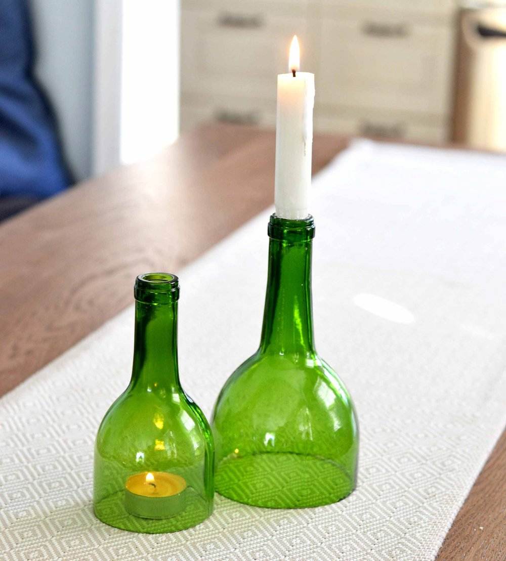Upcycling Ideen einfach Weinflaschen Kerzenhalter selber machen Anleitung