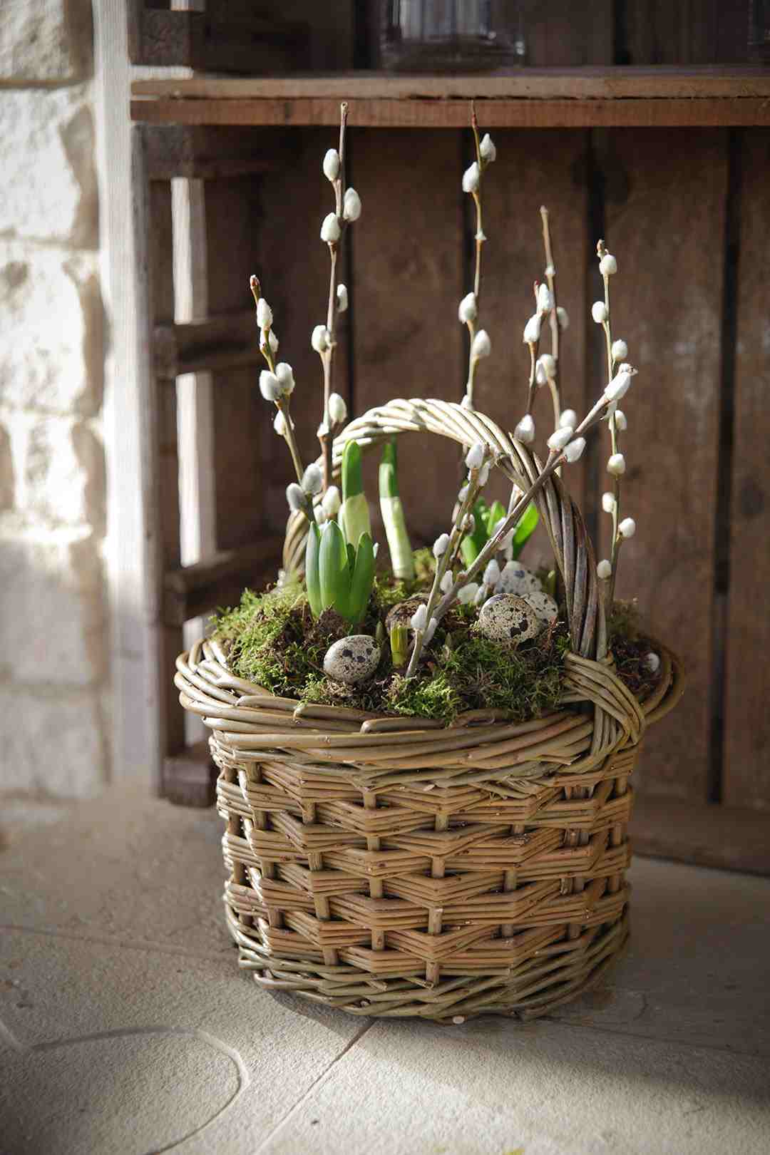 Weidenkorb bepflanzen einfach Anleitung Ostern Geschenkideen Garten gestalten
