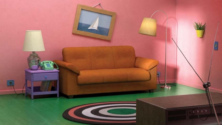 Wohnen mit Ikea Simpsons Wohnzimmer Coach Nachttisch Tischlampe Rundteppich
