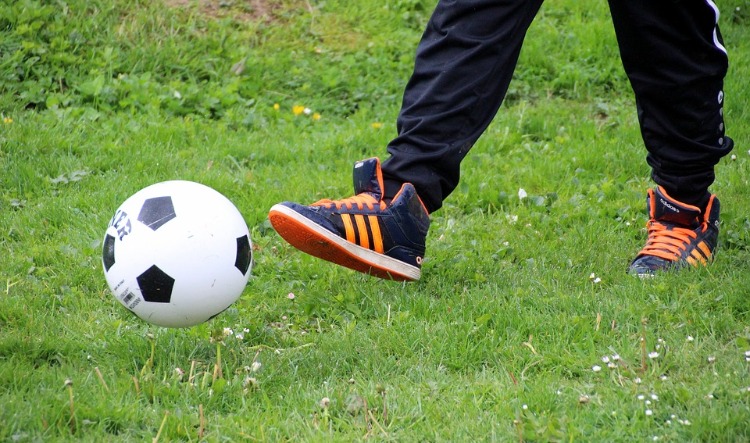 fußball oder eine andere geeignete sportart auf dem rasen spielen