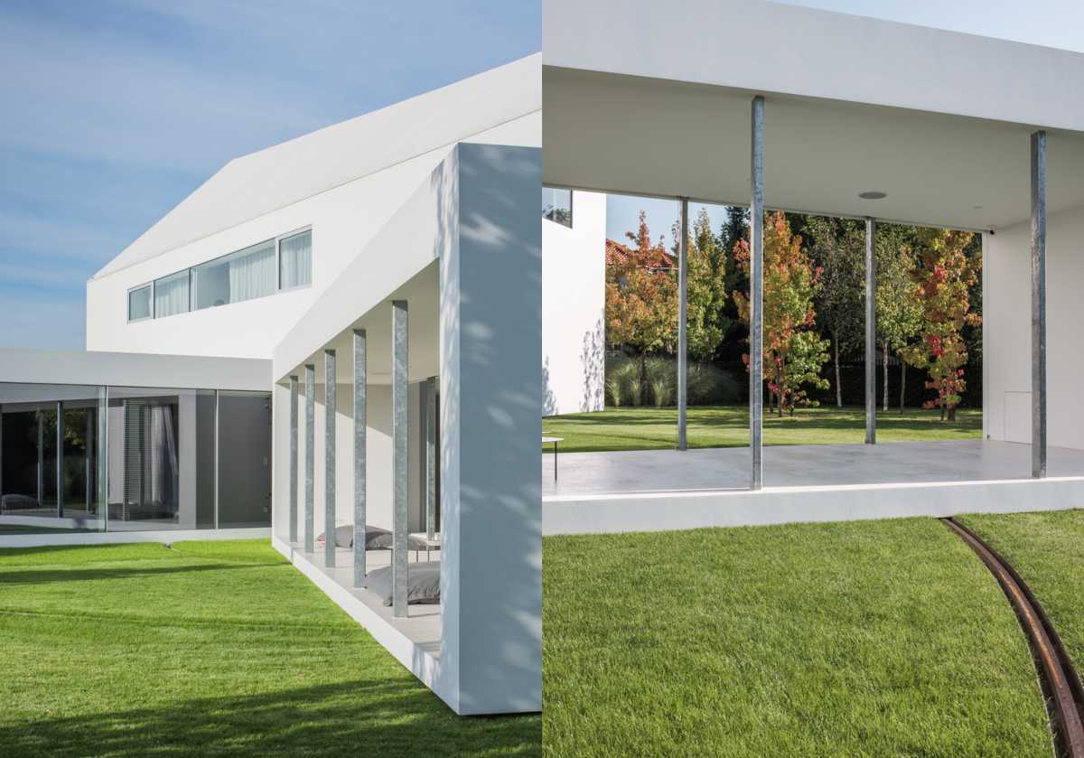 weiß und grau Verglasung Gartenhaus Terrasse