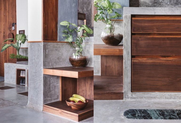 Beton Fliesen Holz Flur modern minimalistisch gestalten