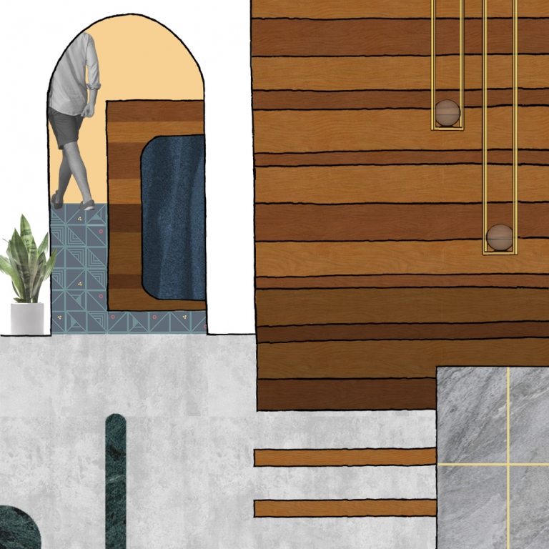 Beton Fliesen und Holz kombinieren Eingang Bauplan