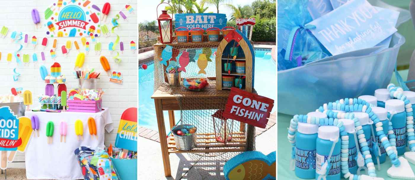 A sunny day in the summer is ideal for the perfect pool party for children's shower