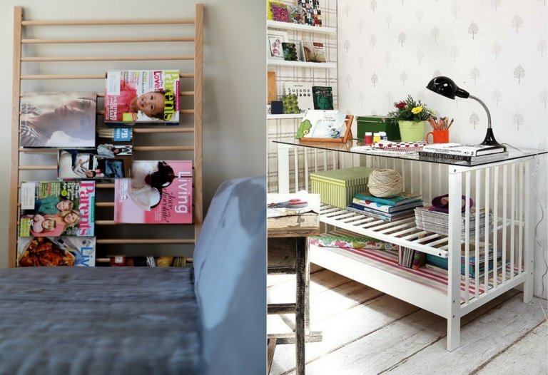 Haus einrichten mit DIY Möbeln aus Baby- und Kinderbetten - Ständer für Zeitschriften und Glastisch