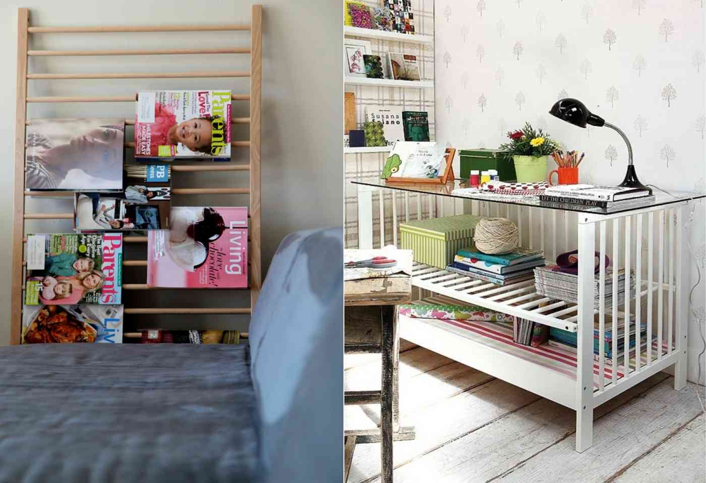 Home with DIY Furniture from Baby and Baby Beds - Stands for Magazines and Glasses