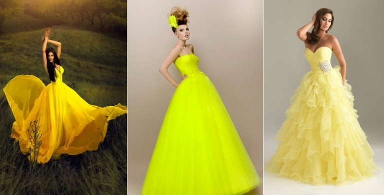 Hochzeitskleid in Gelb in verschiedenen Nuancen - Sonnenblumengelb, Neongelb und Pastellgel
