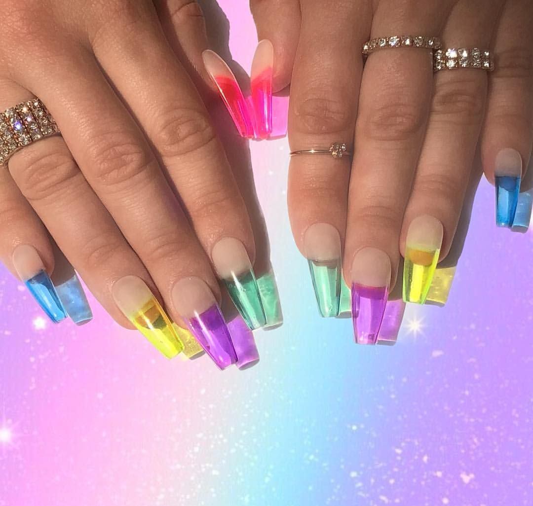 Jelly Nails Nageltrend Neonfarben Rainbow Nägel Sommer