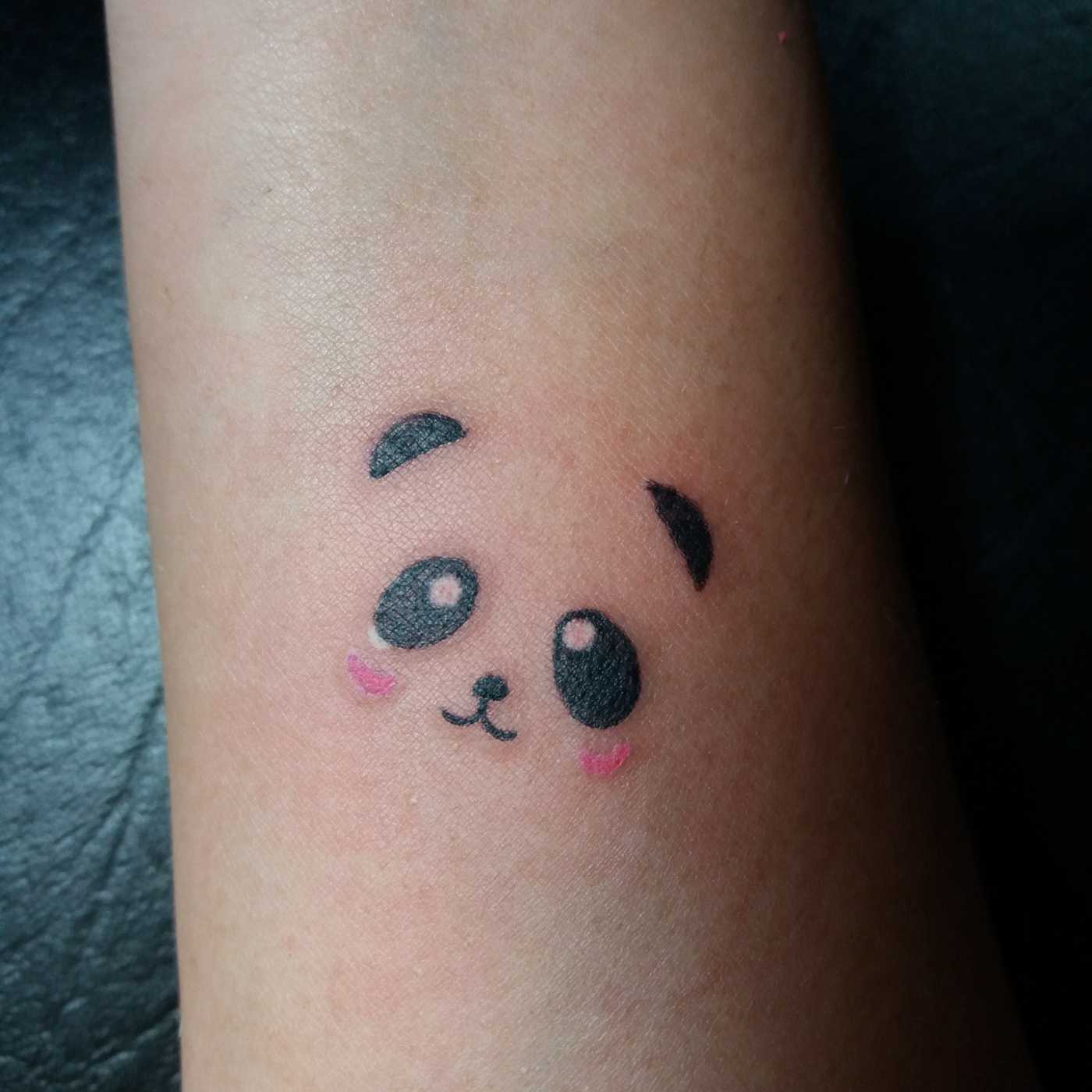 Small Panda Tattoo with minimalist design - Black and pink for one of these designs