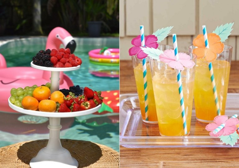 Limonade und frische Früchte servieren auf der Geburtstagsparty für Kinder