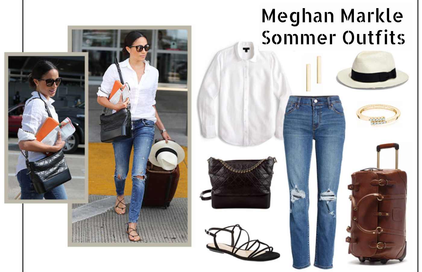 Meghan Markle Summer Outfit ShirtJeanshose Strohhut Reamers Sandal