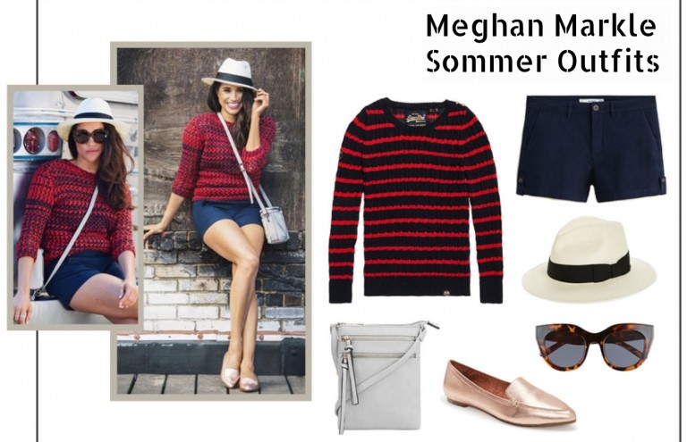 Meghan Markle Sommer Outfit Pullover dunkelblaue Shorts Urlaub Ideen