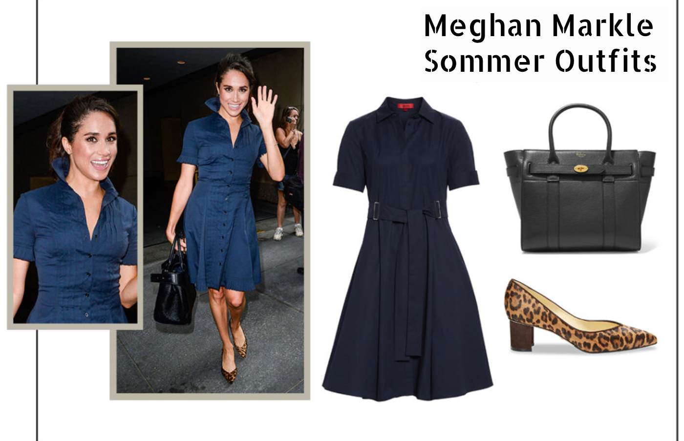 Meghan Markle Summer Outfit Rockabilly Dress Tiermotive Schuhe Black Handbag