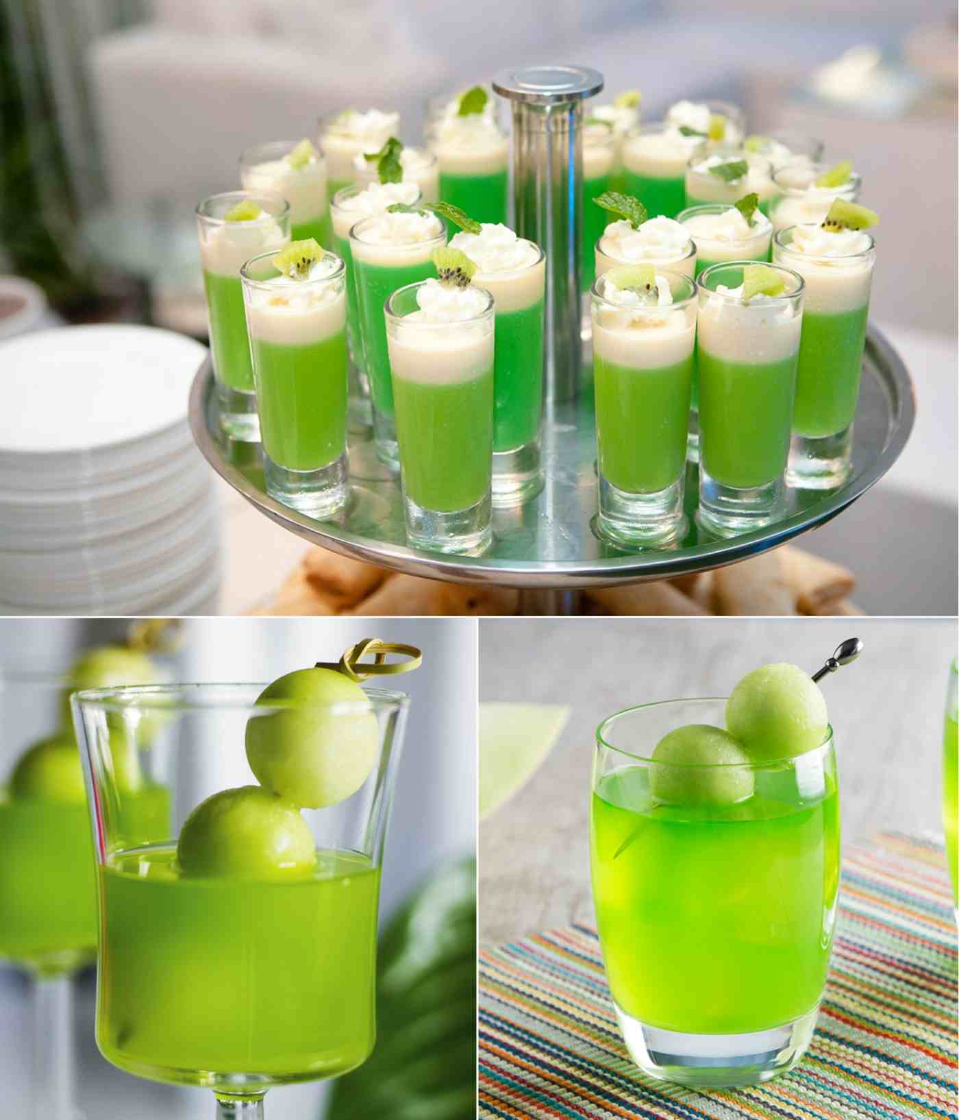 Melon liqueur with vodka and pineapple juice, serving with the melon ball