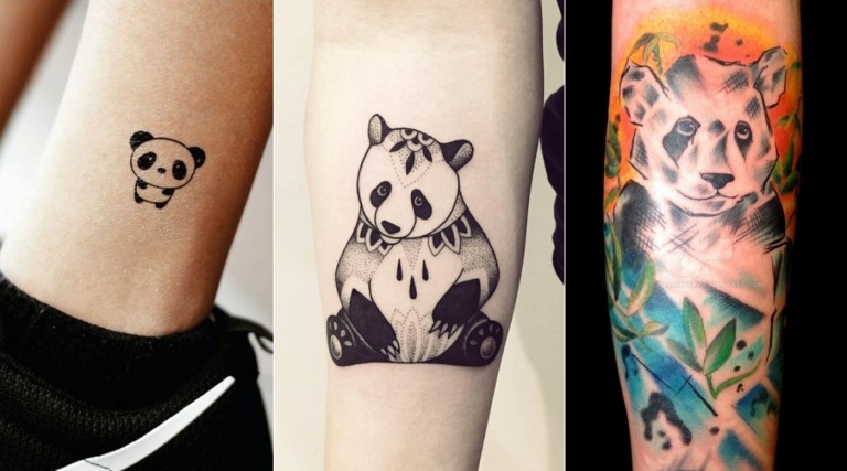 Mini-Tattoo, buddhistischer Panda und farbiges Design für Arme und Bein