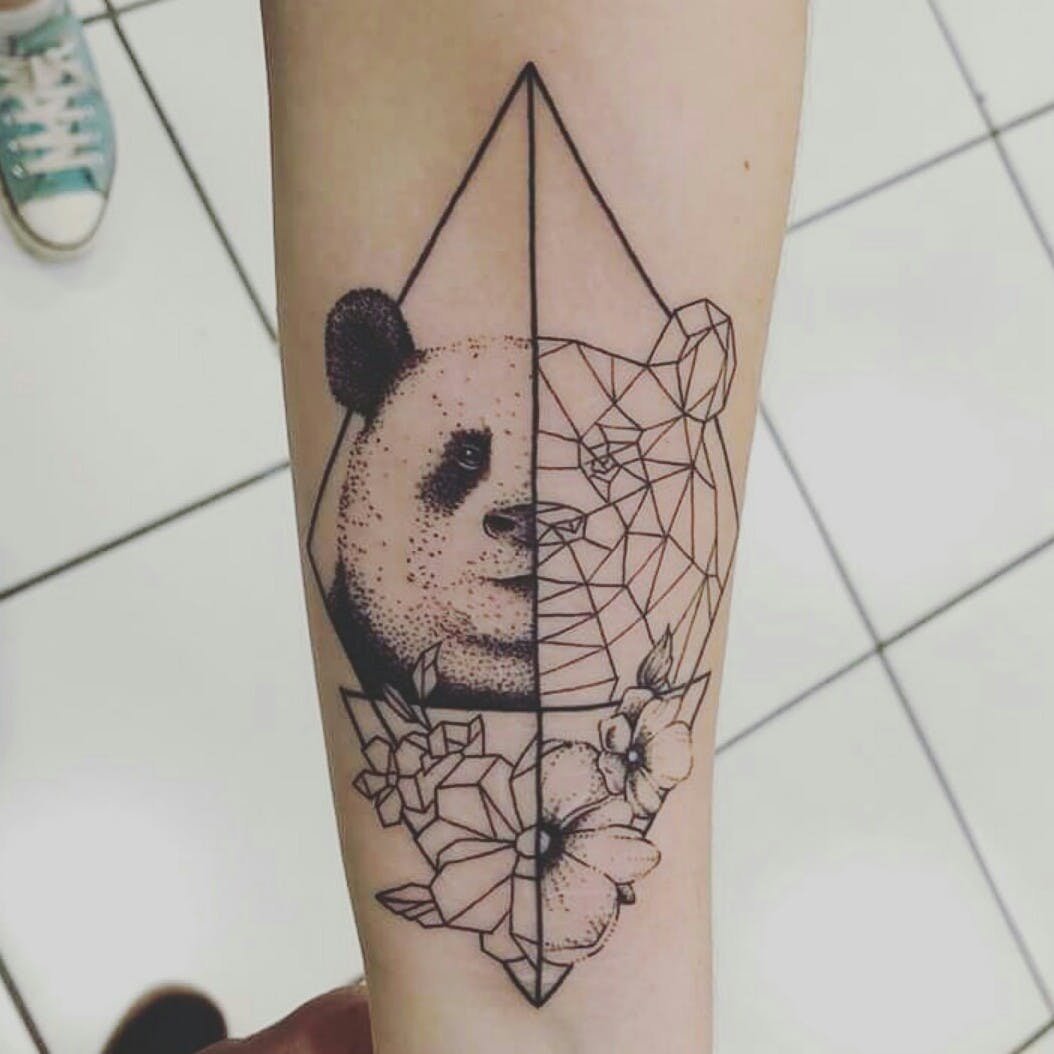 Minimalist with geometric design and tattoo for the panda tattoo with lotus blossom