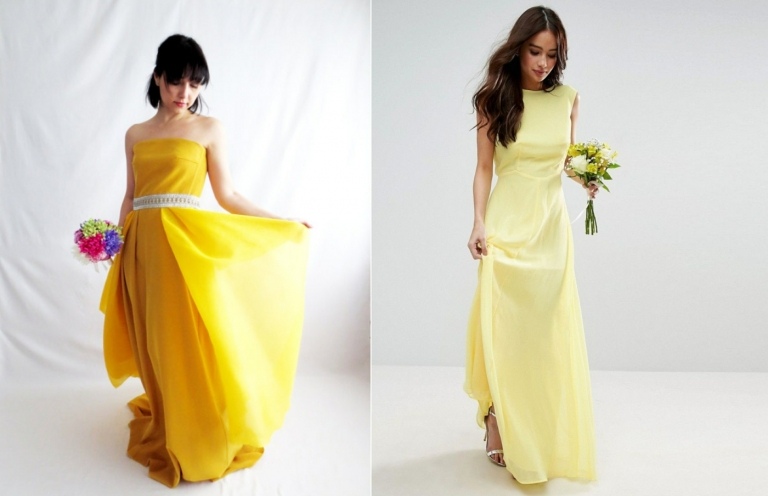 Schlicht und attraktiv zugleich sind diese Hochzeitskleider in kräftigem und hellem Gelb