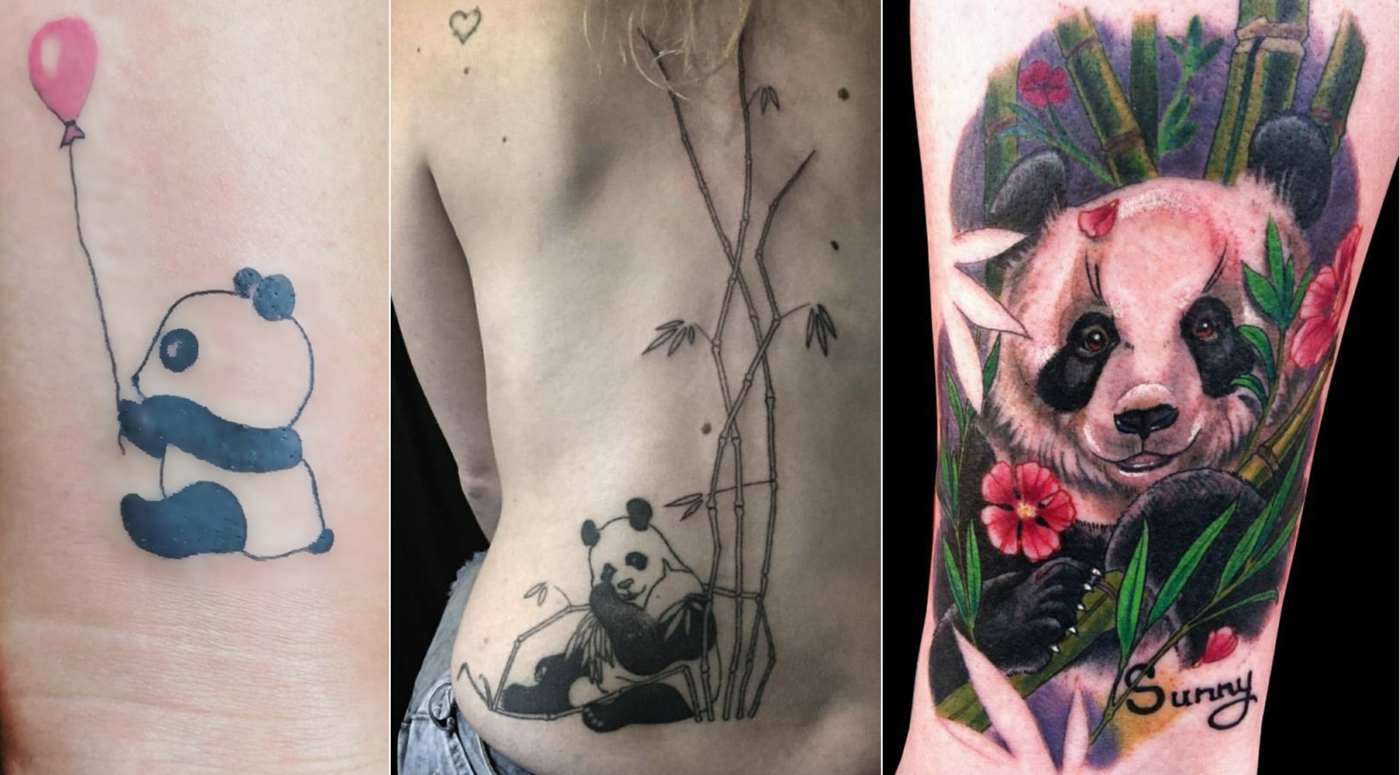 Schöne Frauentattoo Idea with pandabær with air balloon or bamboo