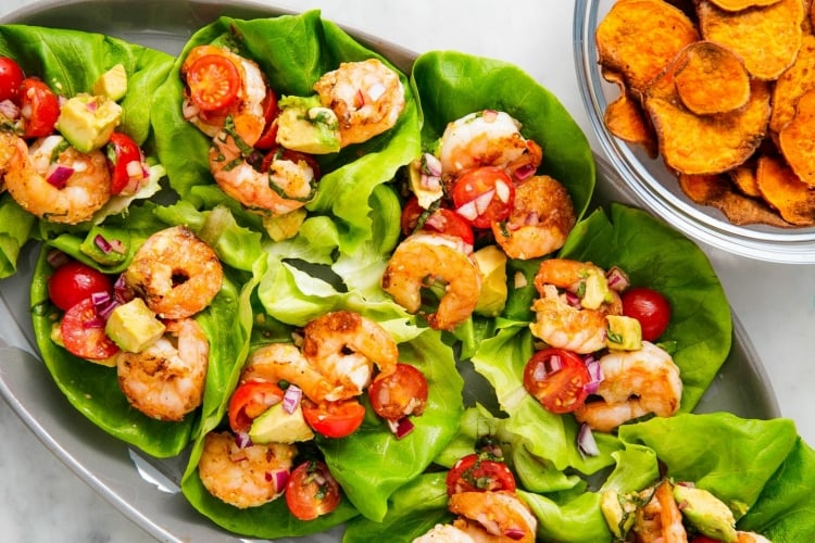 Shrimps Rezepte gegrillt Lettuce Wraps Low Carb Diät
