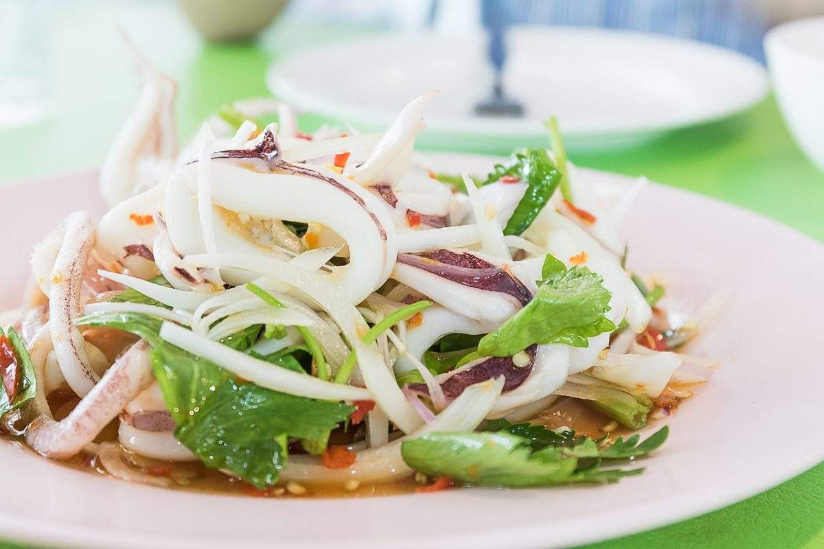 Tintenfisch Rezept Sommersalat Blattsalat gesund kalorienarm Dressing abnehmen