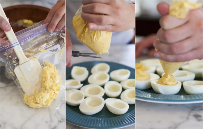 einfache Methode zum Befüllen der Eier mit Plastikbeutel