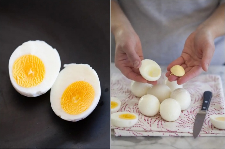 russische Eier Rezept hart gekochte Eier halbieren Eigelb entfernen
