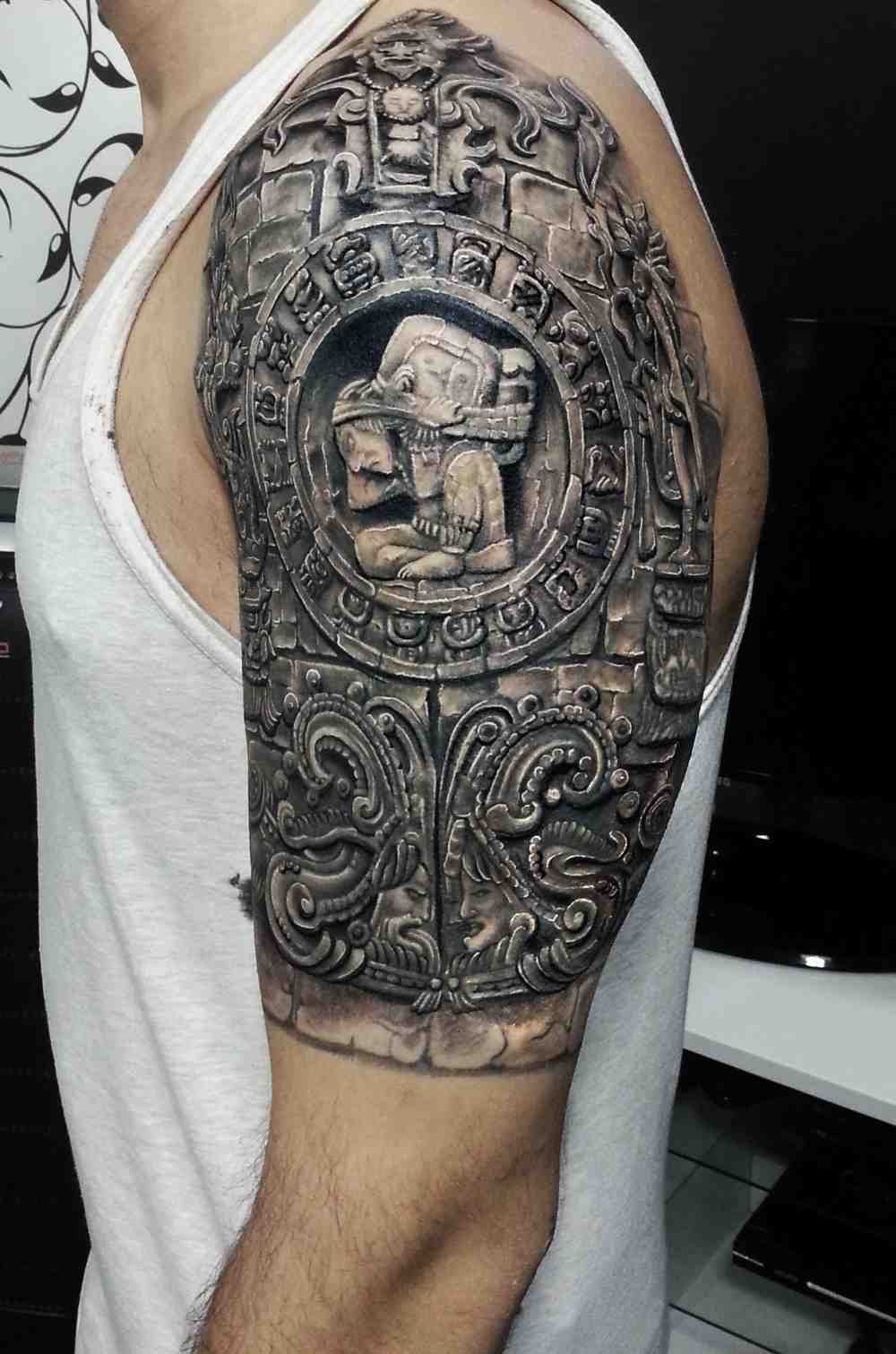 realistic depiction of ancient cultures of maya calendar tattoo