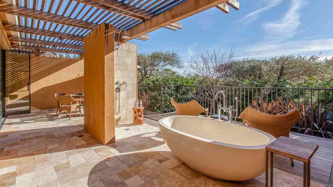 modern terrace bath tub free rattan chair rain shower