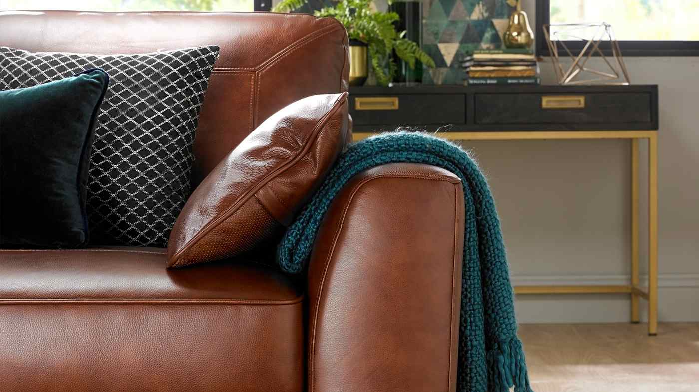 Brown leather for a stylish leather couch in the living room with vintage flair