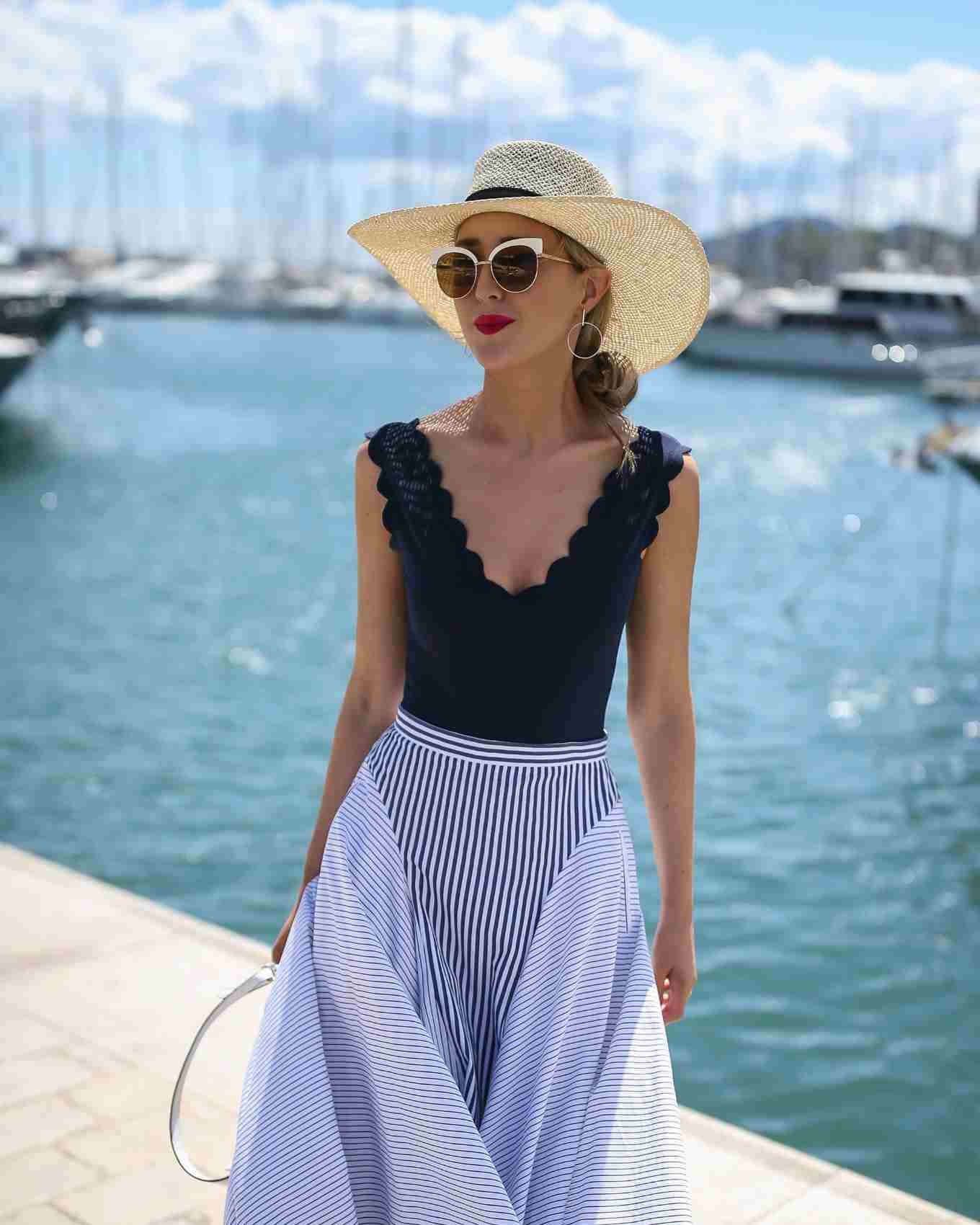 Damenhut Sommer Outfit elegant A-Linien Rock kombinieren