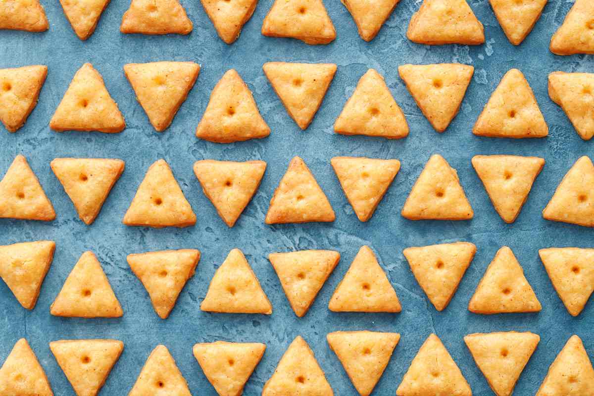 Triangular cheese cracker for the children's break bread