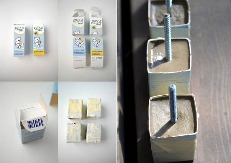 Für die selbstgemachten Schrankgriffe in Würfelform können kleine Pappschachteln verwendet werden