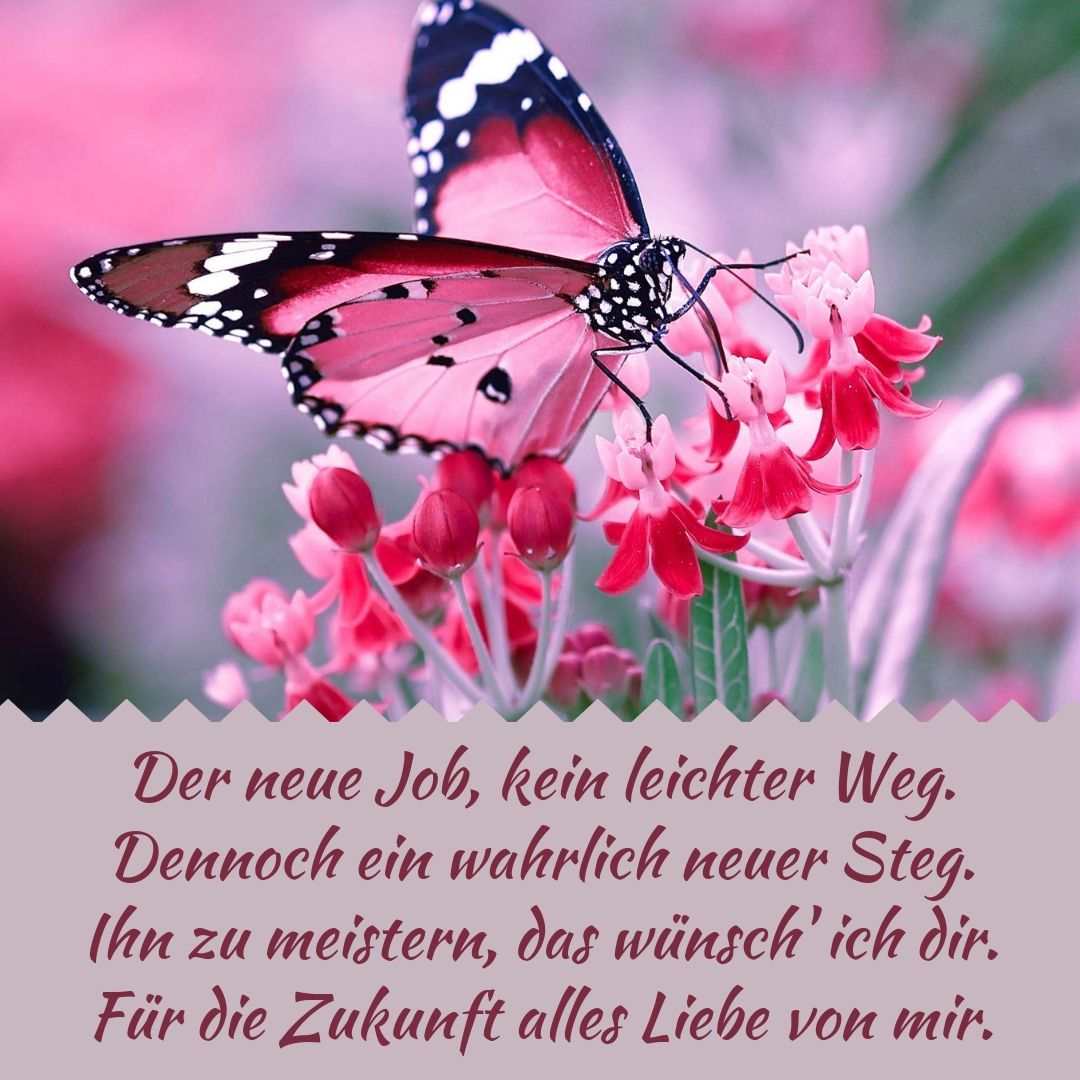 Poem as a farewell greeting on a card with pink butterfly